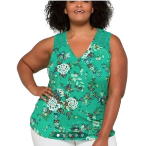 Daniel Rainn Sleeveless Fantine Crochet lace green floral cutout tunic plus size
